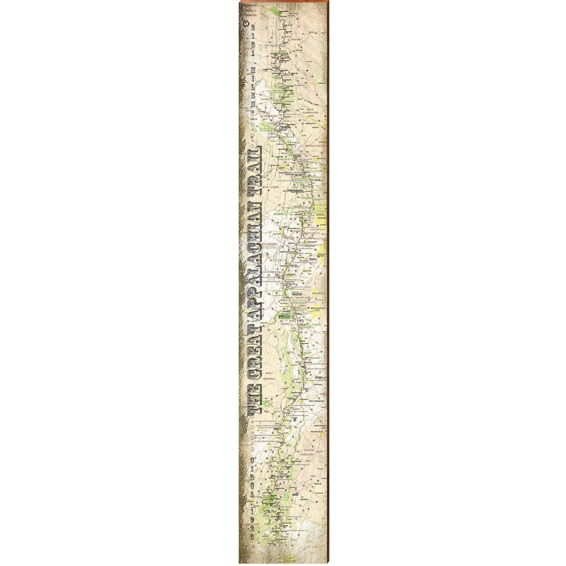 Great Appalachian Trail Rustic Large Trail Map Wall Art | Wall Art Print on Real Wood