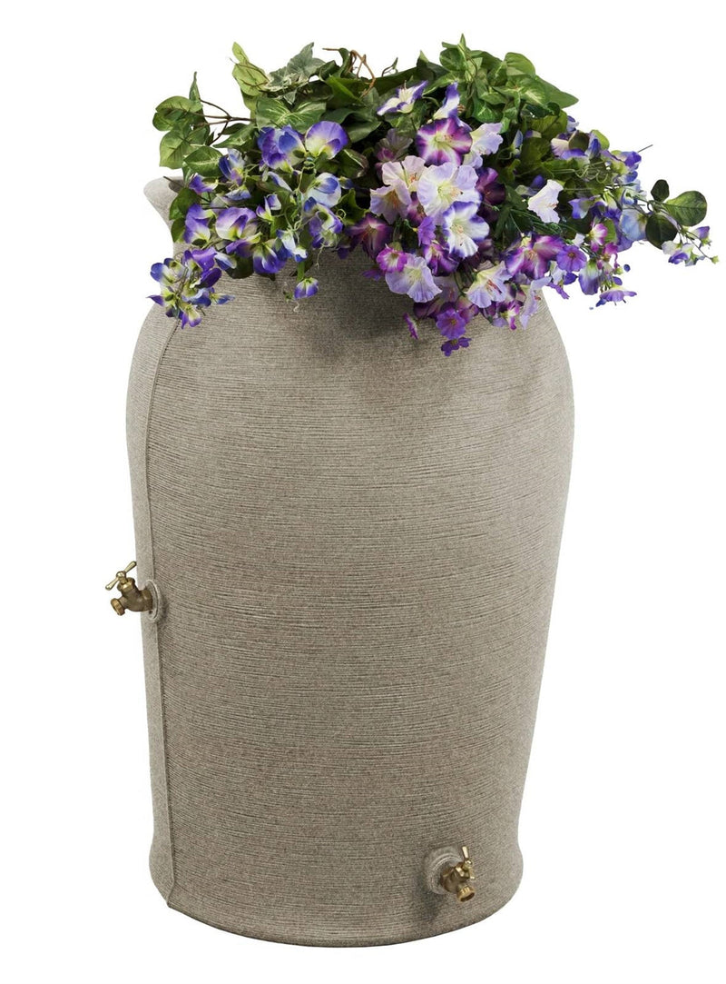 Grey SandStone 50-Gallon Plastic Urn Rain Barrel with Planter Top, photo 2 of 5