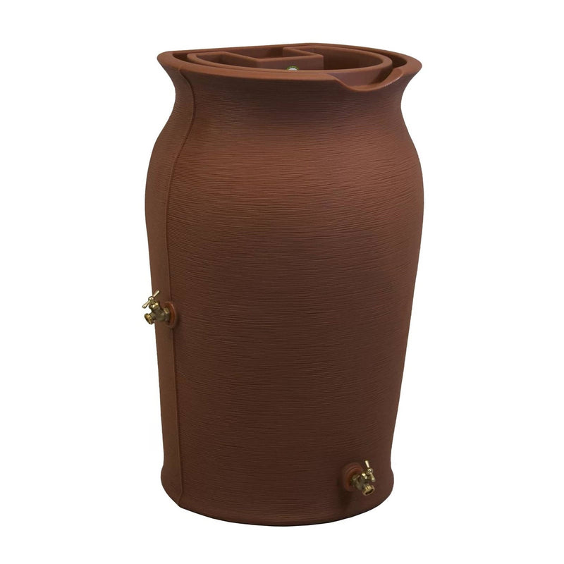 Terra Cotta 50-Gallon Plastic Urn Rain Barrel with Planter Top, photo 2 of 5