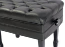 Genuine Leather Adjustable Piano Bench by GRIFFIN - Black Solid Wood Vintage Style & Heavy-Duty Ergonomic Keyboard Stool - Cushion Seat With Storage