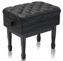 Genuine Leather Adjustable Piano Bench by GRIFFIN - Black Solid Wood Vintage Style & Heavy-Duty Ergonomic Keyboard Stool - Cushion Seat With Storage