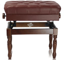Genuine Leather Adjustable Piano Bench by GRIFFIN - Brown Solid Wood Vintage Design, Heavy-Duty & Ergonomic Keyboard Stool - Seat With Storage Space by GeekStands.com