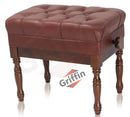 Genuine Leather Adjustable Piano Bench by GRIFFIN - Brown Solid Wood Vintage Design, Heavy-Duty & Ergonomic Keyboard Stool - Seat With Storage Space by GeekStands.com