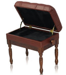 Genuine Leather Adjustable Piano Bench by GRIFFIN - Brown Solid Wood Vintage Design, Heavy-Duty & Ergonomic Keyboard Stool - Seat With Storage Space by GeekStands.com