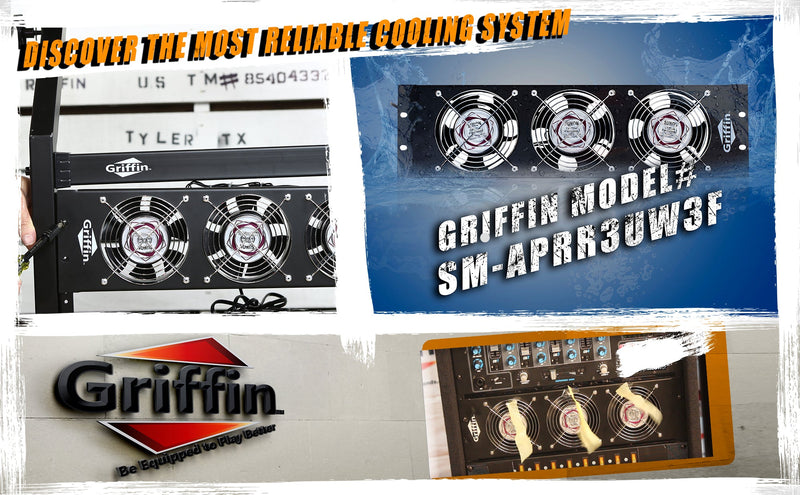 GRIFFIN Rackmount Cooling Fan | 3U Ultra-Quiet Triple Exhaust Fans, Keep Studio Audio Equipment Gear Cool | Rack Mount on Network IT System Server Rails | DJ PA AMP Temperature Control Panel Cabinet