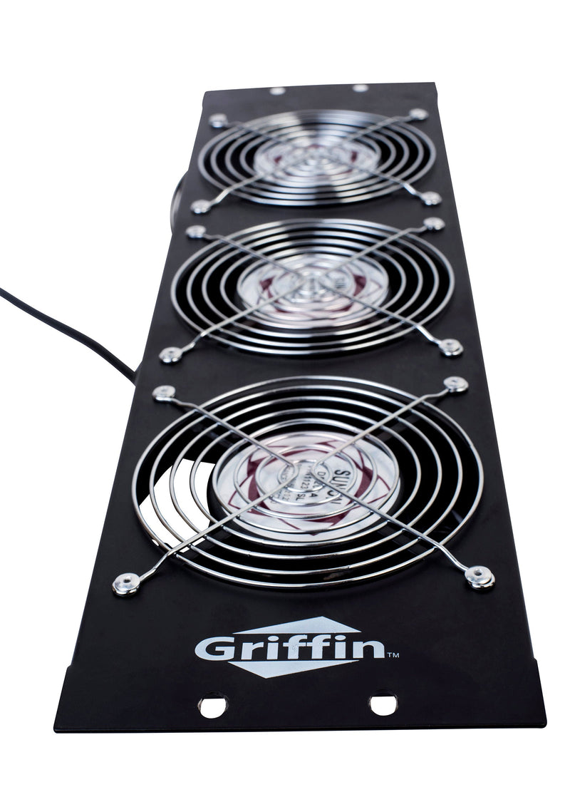 2 PACK - Rackmount Cooling Fan by Griffin | 3U Ultra-Quiet Triple Exhaust Fans, Keep Studio Audio Equipment Gear Cool | Rack Mount on Network IT System Server Rails | Temperature Control Panel Cabinet