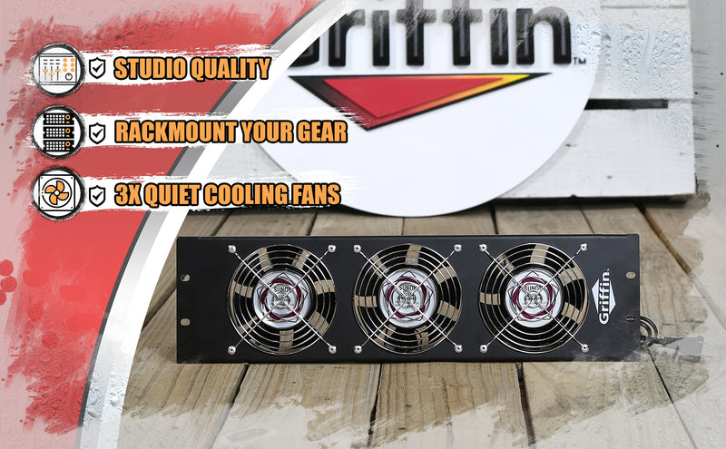 GRIFFIN Rackmount Cooling Fan | 3U Ultra-Quiet Triple Exhaust Fans, Keep Studio Audio Equipment Gear Cool | Rack Mount on Network IT System Server Rails | DJ PA AMP Temperature Control Panel Cabinet