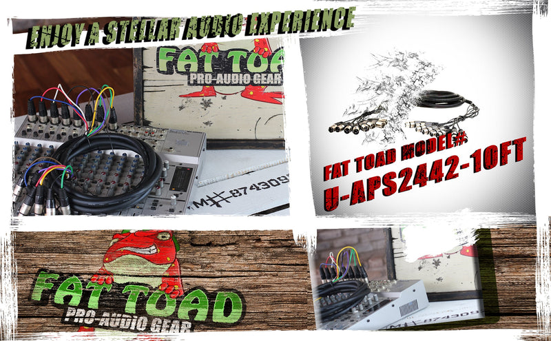 XLR Snake Cable 8-Channel 10ft (2-Pack) by FAT TOAD - Pro-Audio Shielded 3-Pin Balanced Patch Cables for Studio Stage, Live Sound & DJ Mixer