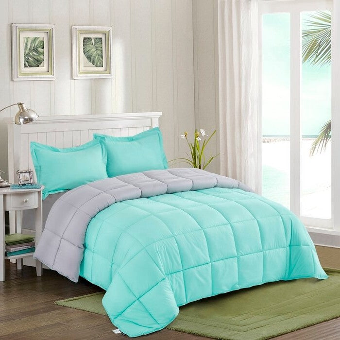 Full/Queen Traditional Microfiber Reversible 3 Piece Comforter Set in Blue/Grey, photo 2 of 5