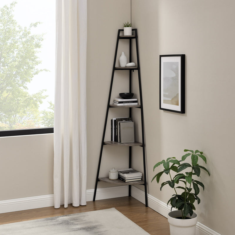 Arlo 72" Metal and Wood Corner Bookshelf