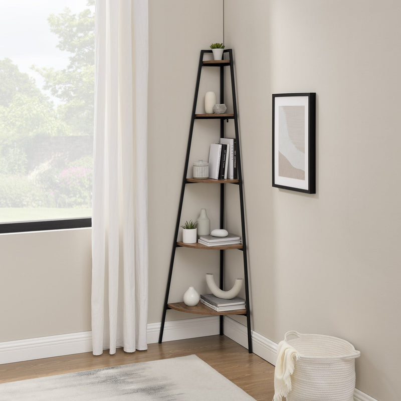 Arlo 72" Metal and Wood Corner Bookshelf