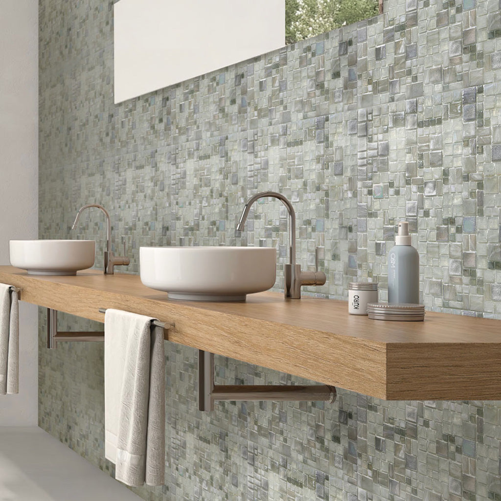 Pearl White 12x12 Glossy Square Glass Mosaic Tile (10 pack, 10.85 sq ft/case), photo 4 of 8