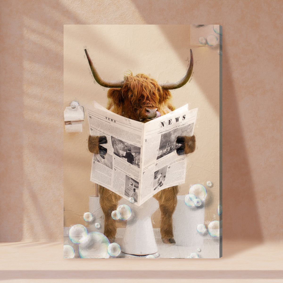 Highland Cow Reading Newspaper Canvas Wall Art, photo 3 of 6