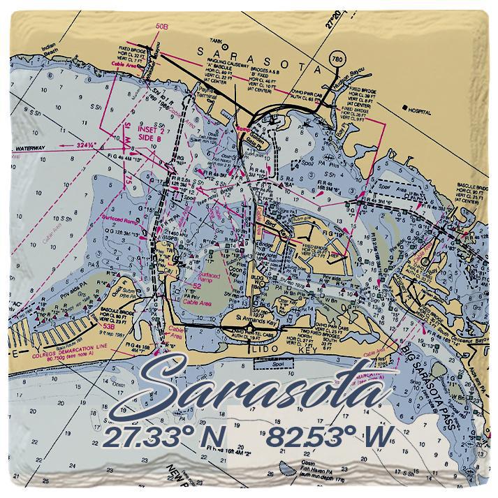 Sarasota NOAA Chart Coaster Set