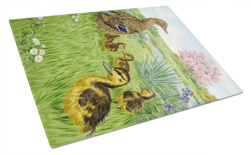 Female Mallard Duck & Ducklings Glass Cutting Board Large ASA2105LCB