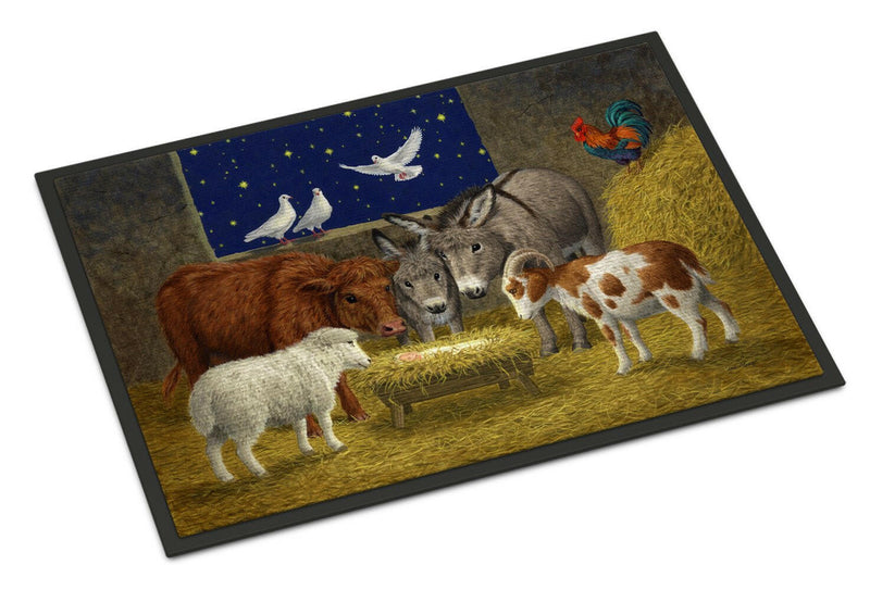 Animals at Crib Nativity Christmas Scene Indoor or Outdoor Mat 18x27 ASA2205MAT