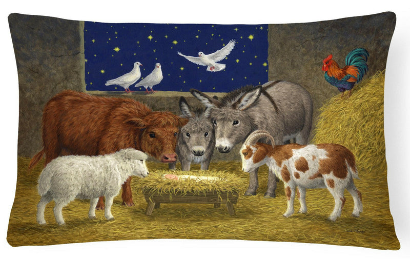 Animals at Crib Nativity Christmas Scene Fabric Decorative Pillow ASA2205PW1216