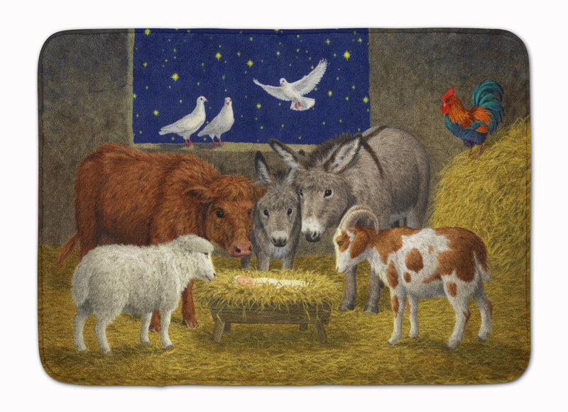 Animals at Crib Nativity Christmas Scene Machine Washable Memory Foam Mat ASA2205RUG