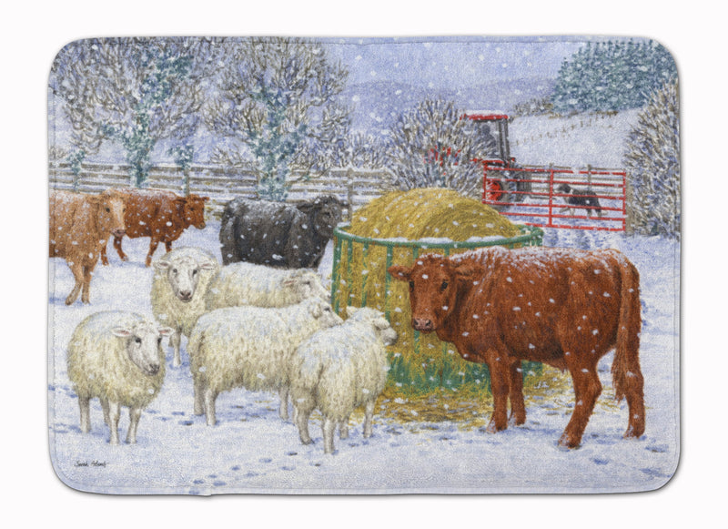 Cows and Sheep in the Snow Machine Washable Memory Foam Mat ASA2207RUG