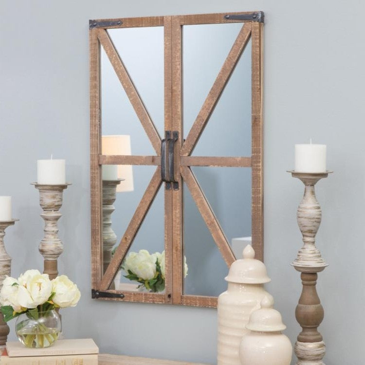 Rustic Vintage Faux Barn Doors Farmhouse Wall Mirror, photo 2 of 5