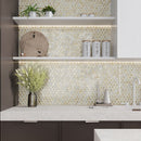Gold White 11x11 Glossy Fan Fish Scale Glass Mosaic Tile (10 pack, 8.48 sq ft/case) - Sample