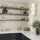 Gold White 11x11 Glossy Fan Fish Scale Glass Mosaic Tile (10 pack, 8.48 sq ft/case)