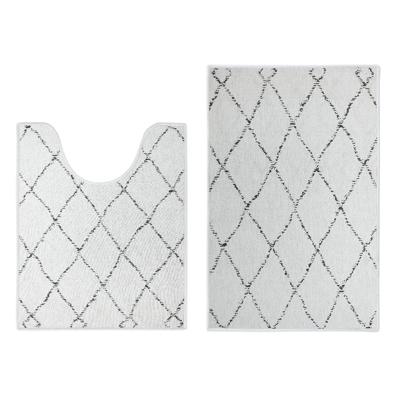 Moroccan Trellis Design 2 Piece Bathroom Rugs Set | Ivory
