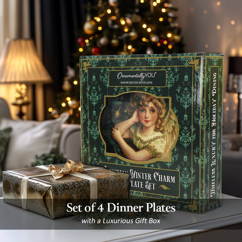 Decor Steals Special - Victorian Elegance Set of 4 Plates with Real Gold Trim, Holiday Christmas Red and Green Tableware Collection for Salad, Dessert, Appetizer, and Side Plates (Copy)