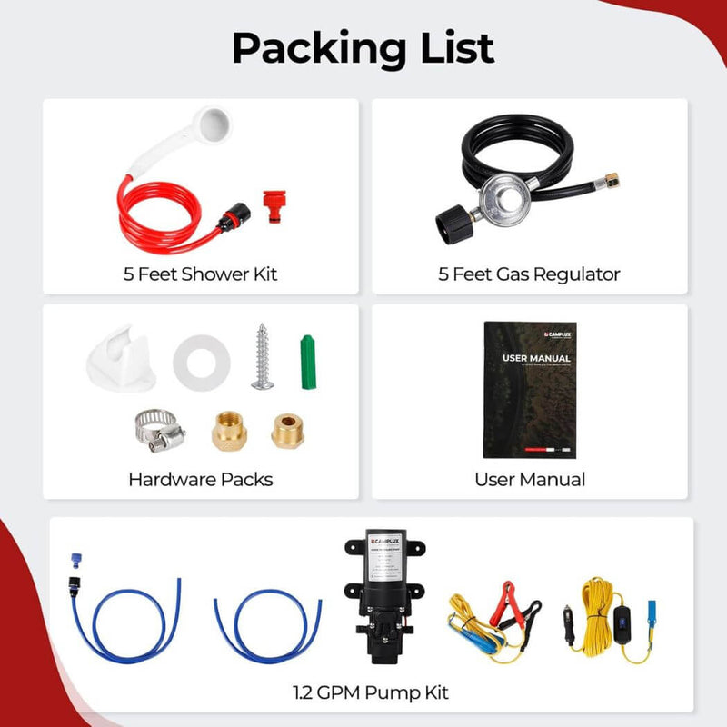 Camplux AY132P43 Portable Propane Water Heater Pump Kit