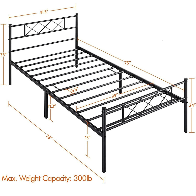 Twin Size Traditional Powder Coated Slatted Metal Platform Bed, photo 5 of 5