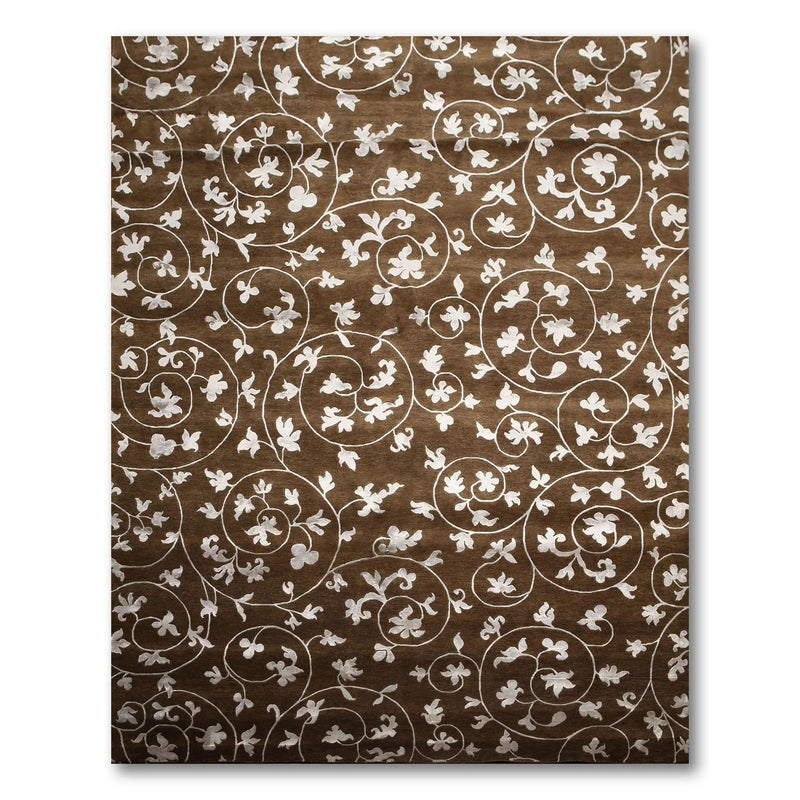 8' x 11' Hand Knotted Wool & Bamboo Silk Oriental Area rug Transitional Brown