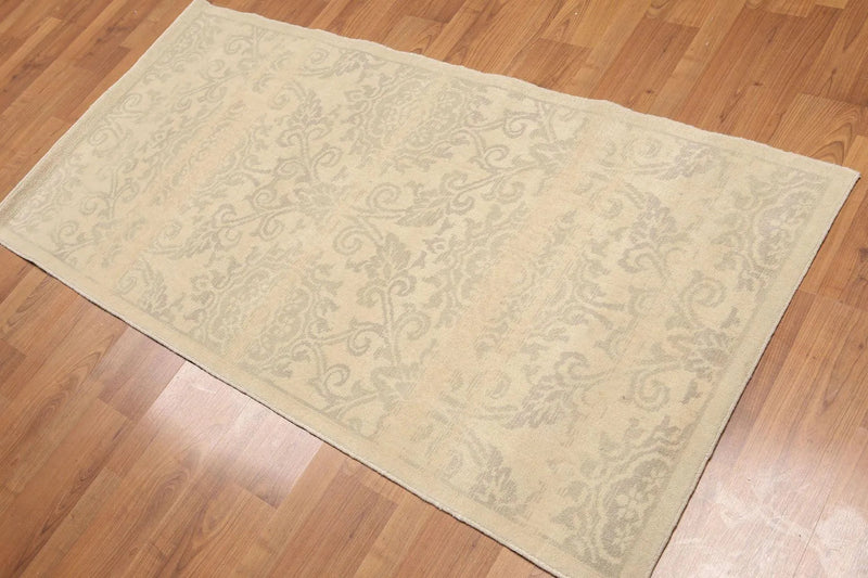3'x6' Hand Knotted Wool Floral Oriental runner Area Rug Beige 3x6