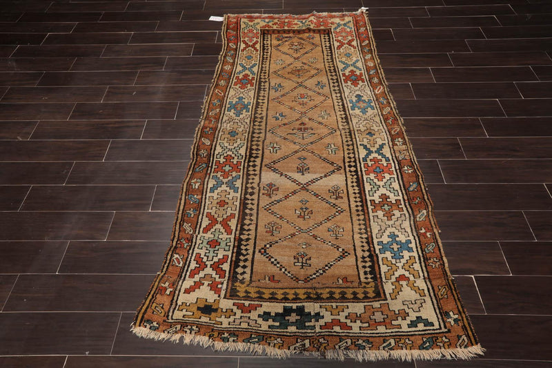 3'9" x 7'10" Antique Hand Knotted 100% Wool Melayaar Oriental Area Rug Caramel