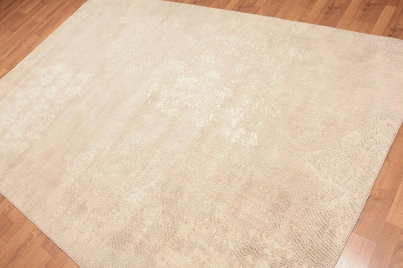 6' x 9' Contemporary Textured Industrial Look Wool Area rug Beige
