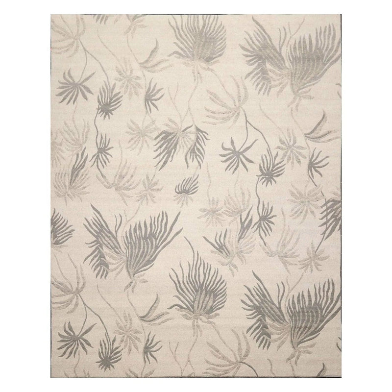 8' x 10' Hand Knotted Tibetan Wool Floral Transitional Area Rug Oatmeal Gray