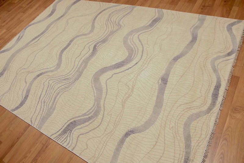6' x 9' Hand Knotted Swirls Pattern 100% Wool Area rug Ivory