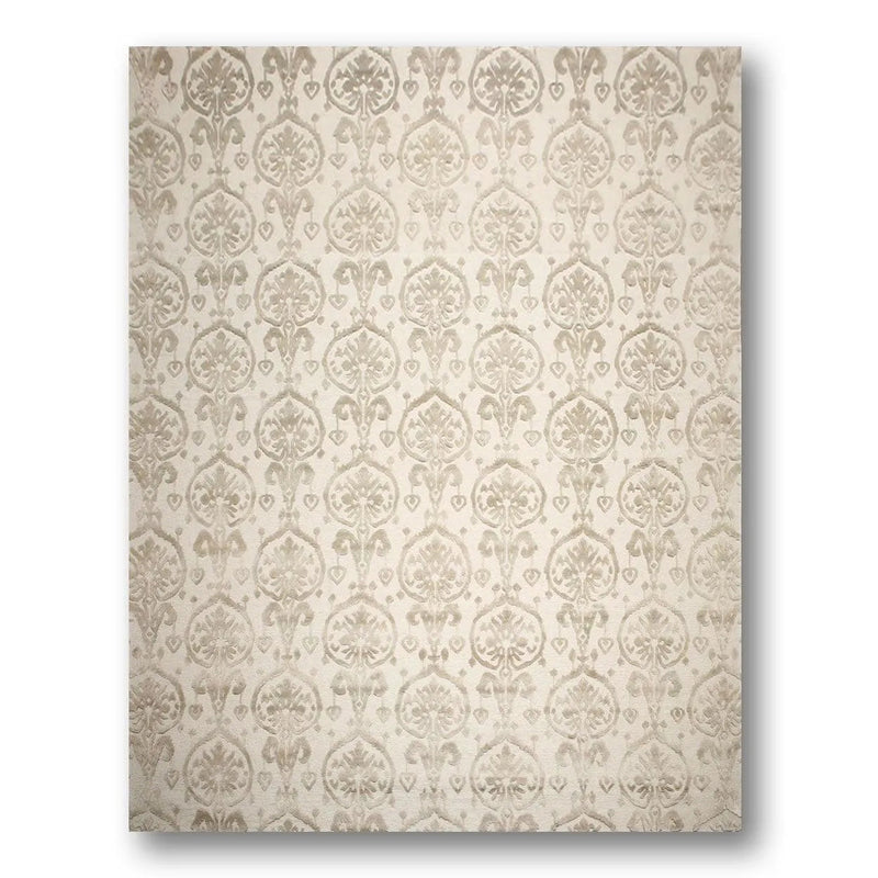 9x12 Olive & Beige Color Hand Knotted Tibetan Ikat Wool & Bamboo Silk Oriental Area Rug