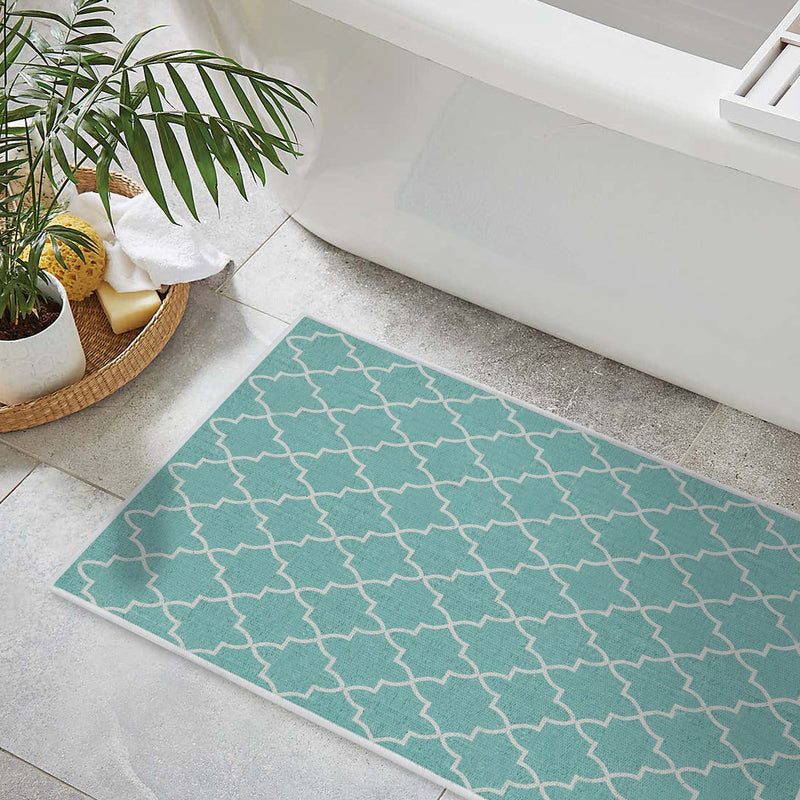 Geometric Design 2 Piece Bathroom Rugs Set | Turquoise