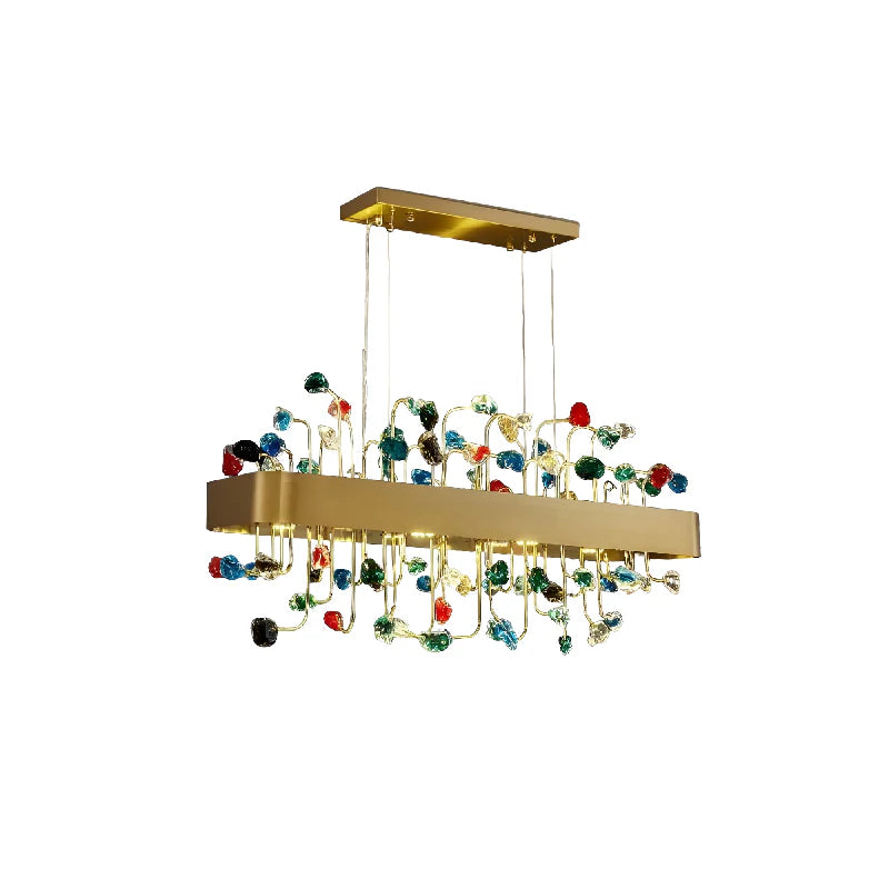 Abbadia San Salvatore | Gold Rectangle Colorful Crystal Chandelier