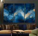 Abstract Blue Gold Wall Art Canvas Print – Modern Fluid