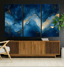 Abstract Blue Gold Wall Art Canvas Print – Modern Fluid