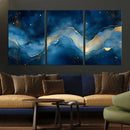 Abstract Blue Gold Wall Art Canvas Print – Modern Fluid