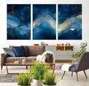 Abstract Blue Gold Wall Art Canvas Print – Modern Fluid