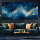 Abstract Blue Gold Wall Art Canvas Print – Modern Fluid