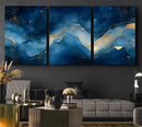Abstract Blue Gold Wall Art Canvas Print – Modern Fluid