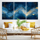 Abstract Blue Gold Wall Art Canvas Print – Modern Fluid