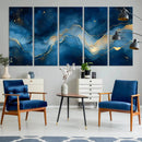 Abstract Blue Gold Wall Art Canvas Print – Modern Fluid