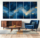 Abstract Blue Gold Wall Art Canvas Print – Modern Fluid