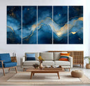 Abstract Blue Gold Wall Art Canvas Print – Modern Fluid