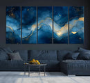 Abstract Blue Gold Wall Art Canvas Print – Modern Fluid